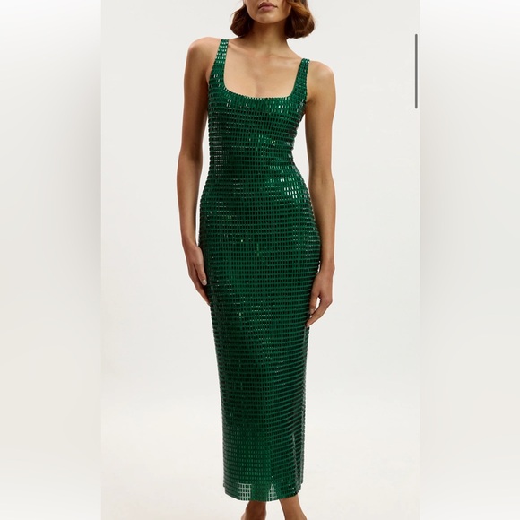 Karen Millen Green Premium Crystal Embellished Jersey Midi Dress
